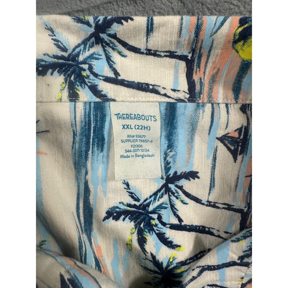 Thereabouts Mens XXL Palm Tree Floral Tropical Short Sleeve Cotton Button Down - Picture 5 of 5